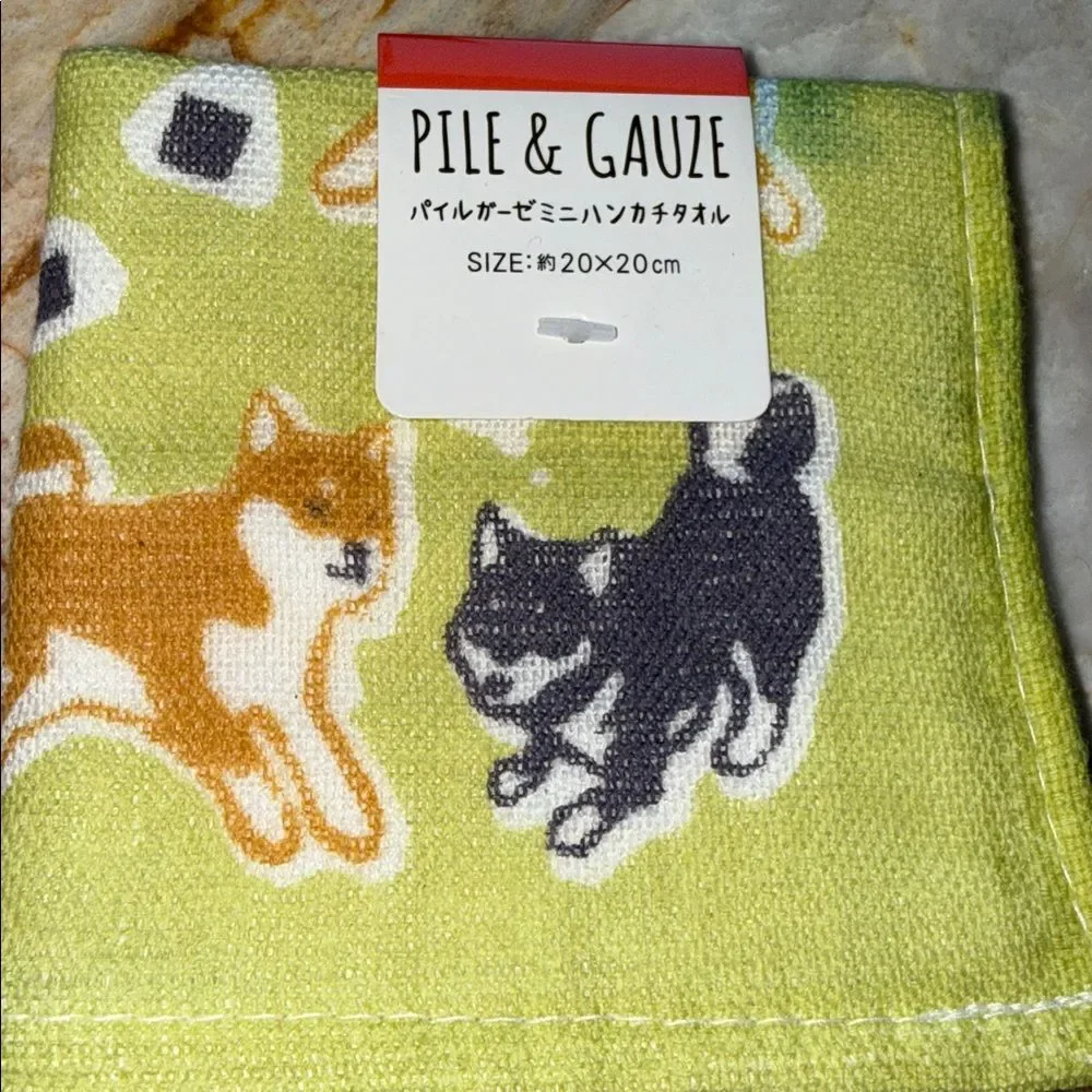Pile & Gauze Shiba Inu Onigiri Mini Handkerchief Towel Green 20x20cm NEW